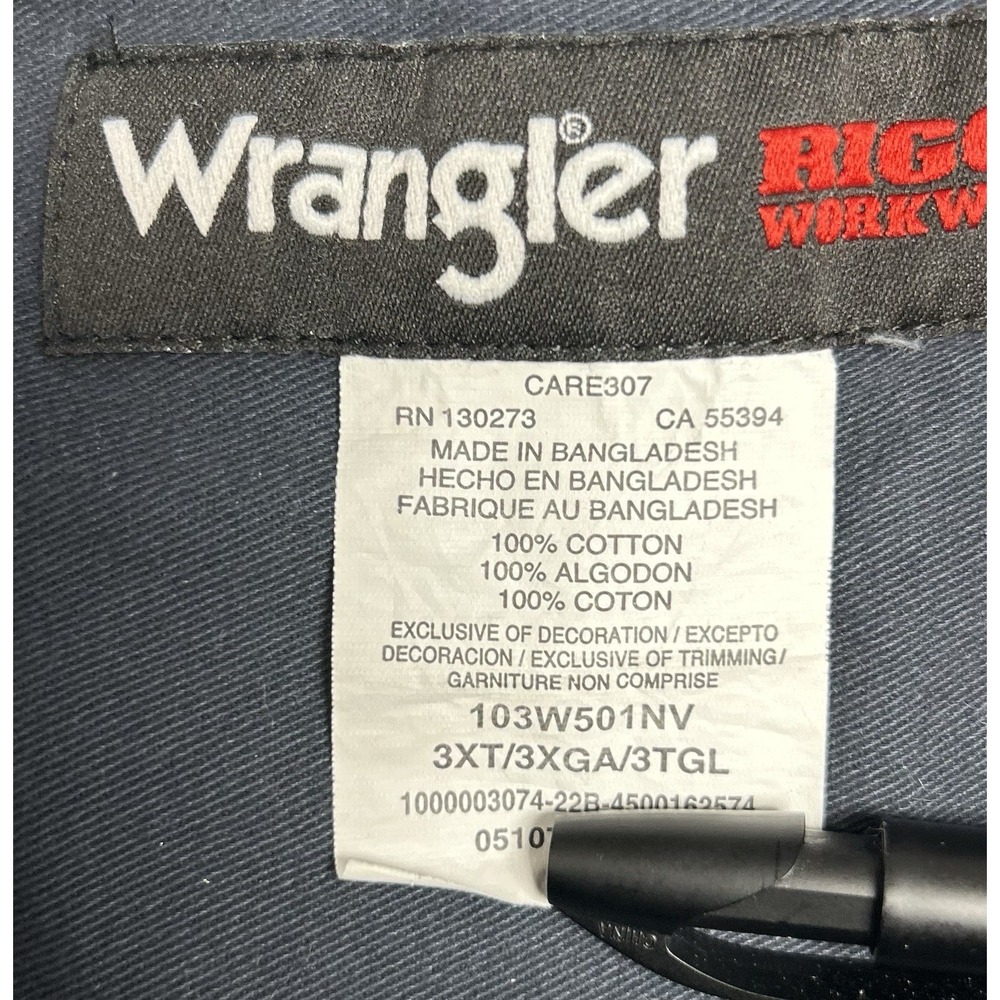 Wrangler Riggs Workwear Heavy Work Shirt Long Sleeve Navy Blue Gorpcore Mens 3XT - Picture 6 of 14